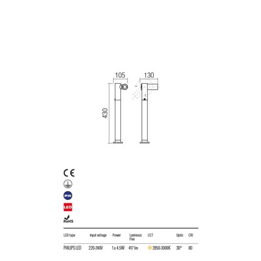 OBLIK  Außen LED  Stehlampe Antrazit IP65 5W/2850-3000K