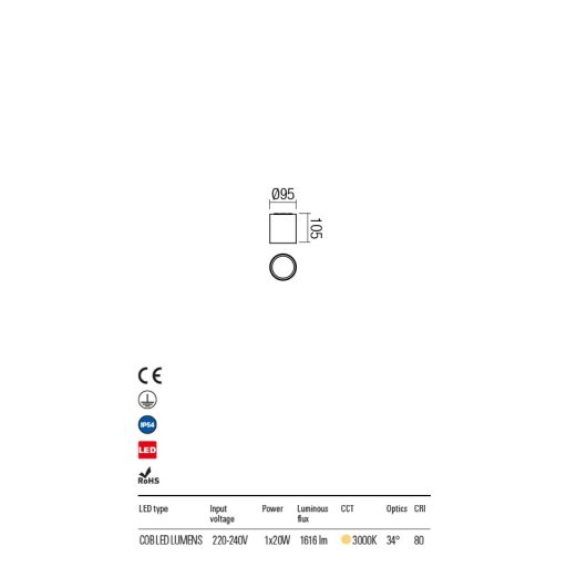 XIXO  kültéri LED  spot lámpa sötétszűrke IP54 20W/3000K