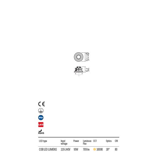 XIXI  kültéri LED  sűlyesztett lámpa matt fekete IP65 10W/3000K