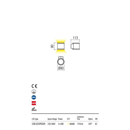RONDO  Außen LED  direkt/ indirekt Lampe  Braun IP54 12W/4000K