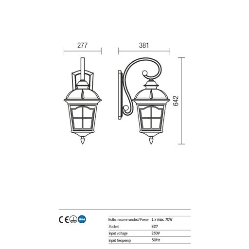 York Wandaußenleuchte, schwarz matt 10330