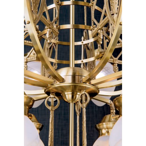 Budapest szecessziós csillár bronz, savmart búra, 17xE27