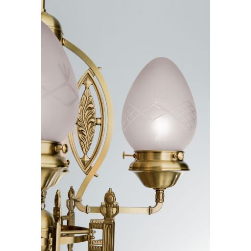 Budapest szecessziós csillár bronz, savmart búra, 17xE27