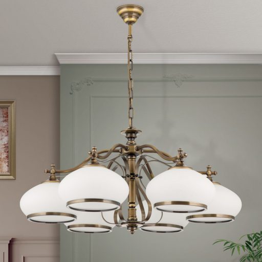 Empire klasszikus csillár patina, opál búra, 6xE27