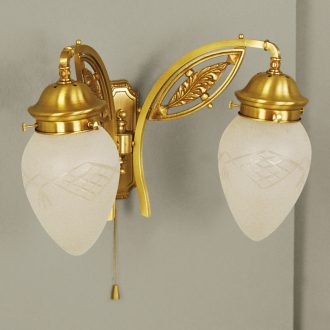   Budapest szecessziós fali lámpa bronz, savmart búra, 2xE27