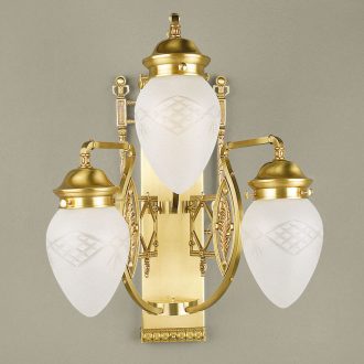   Budapest szecessziós fali lámpa bronz, savmart búra, 3xE27