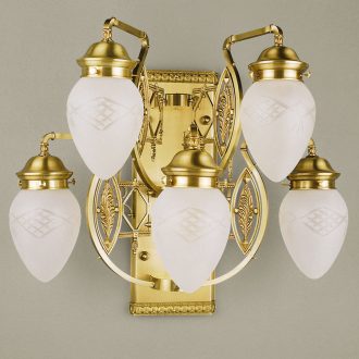   Budapest szecessziós fali lámpa bronz, savmart búra, 5xE27