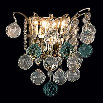   Klassisch kristály fali lámpa, arany, átlátszó, zöld cm, 2xE14
