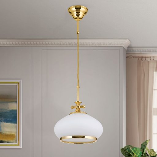 Empire klasszikus függőlámpa arany, opál búra, 1xE27